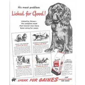 1944 Gaines Dog Food Meal Vintage Print Ad Spaniel Great Dane Hound Dog Wall Art